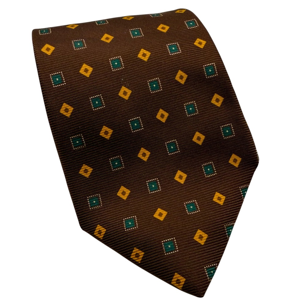 Ermenegildo Zegna Brown Silk Geometric Diamond Tie Italy Mens Designer 3.75x55
